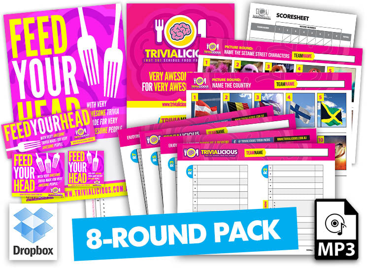 Trivialicious 8 ROUND Printable Trivia Question Pack #001