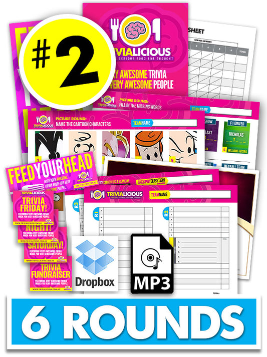 Trivialicious 6 ROUND Printable Trivia Question Pack #002