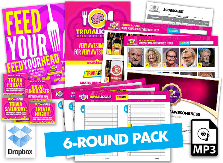 Trivialicious 6 ROUND Printable Trivia Question Pack #001