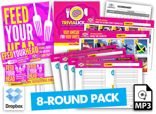 Trivialicious 8 ROUND Printable Trivia Question Pack #001