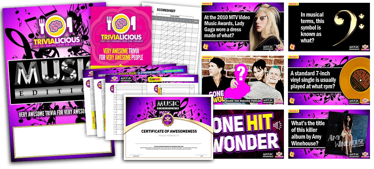 Trivialicious THEMED PowerPoint Pack MUSIC 6 ROUNDS #001